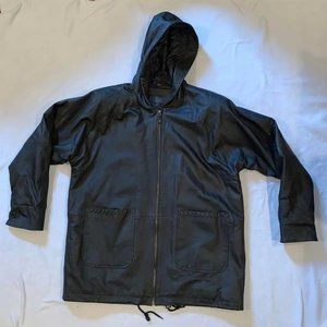 Jacqueline Ferrar black leather hooded jacket with padded shoulders